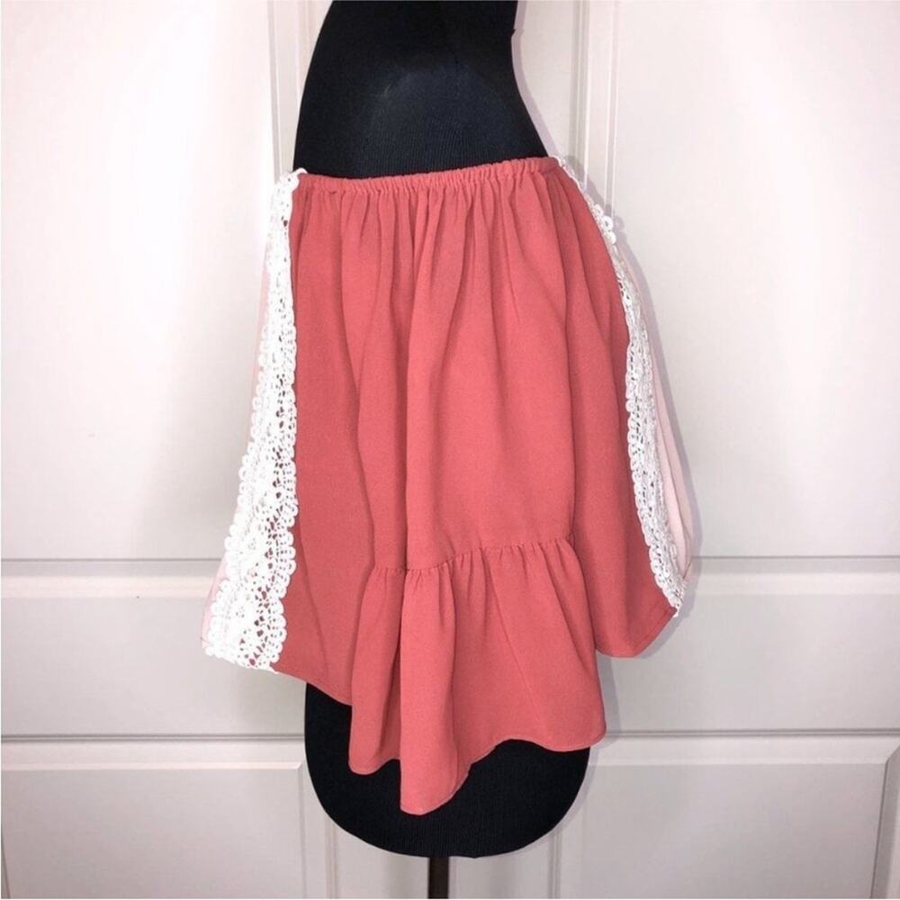 NEW TULAROSA Pink Red Rose White Lace Colorblock Boho Alexa Blouse Top Shirt S - Picture 3 of 13